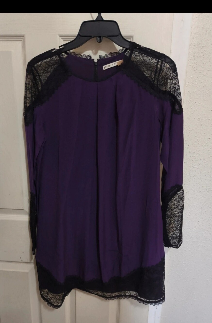 Alice + Olivia Purple Mini Dress with Black Lace Trim